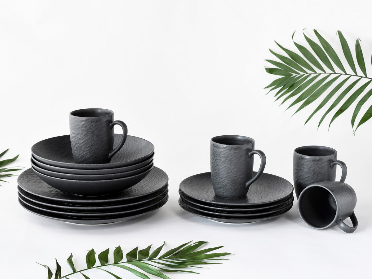 KOMPLETT SERVIS 16 delar  - svart, Trend, keramik - Creatable