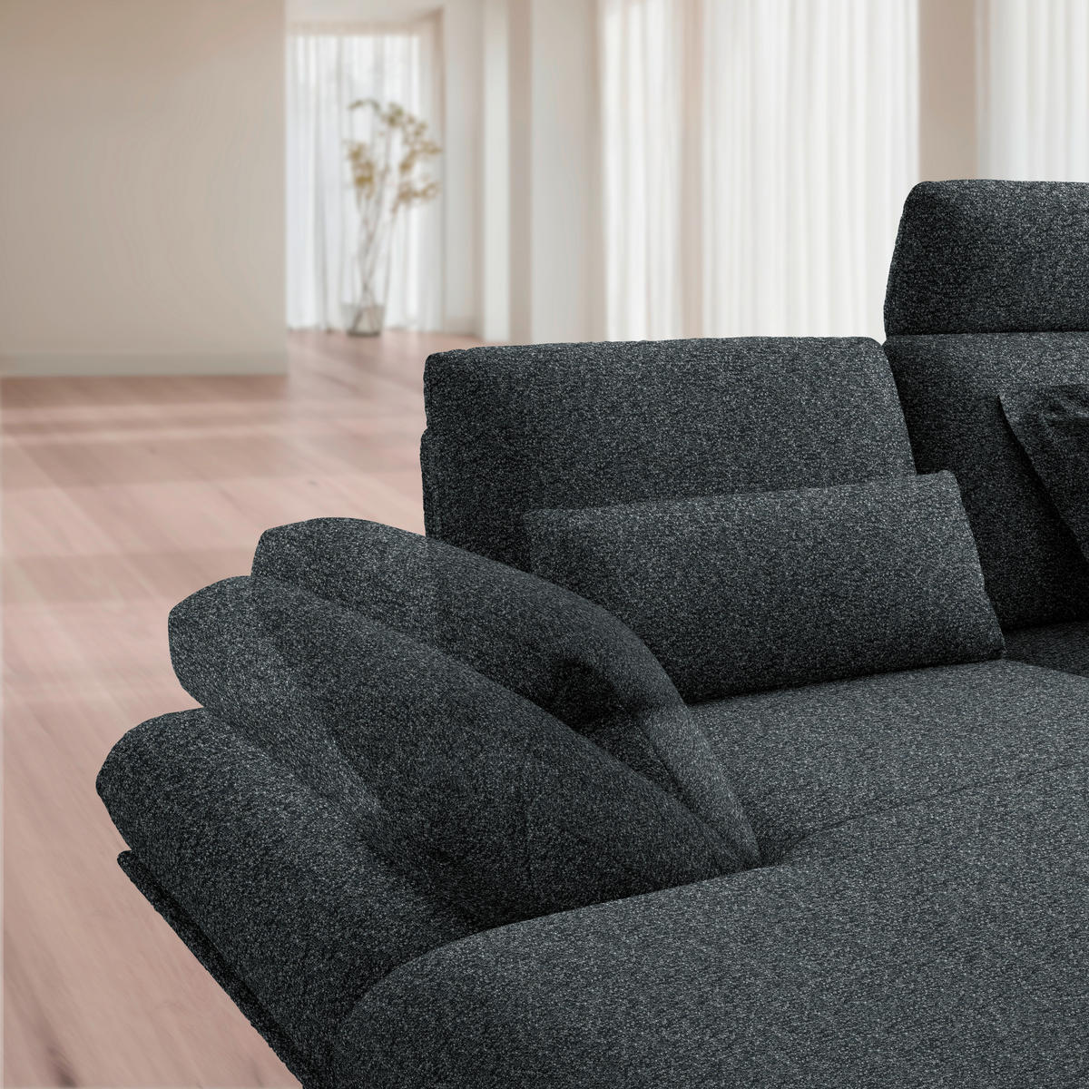 ECKSOFA Flachgewebe Anthrazit  - Anthrazit/Schwarz, Design, Textil/Metall (155/234cm) - Dieter Knoll