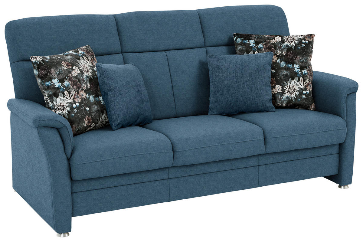 3-SITZER-SOFA Flachgewebe Blau  - Blau/Alufarben, Konventionell, Textil/Metall (194/100/89cm) - Beldomo Comfort