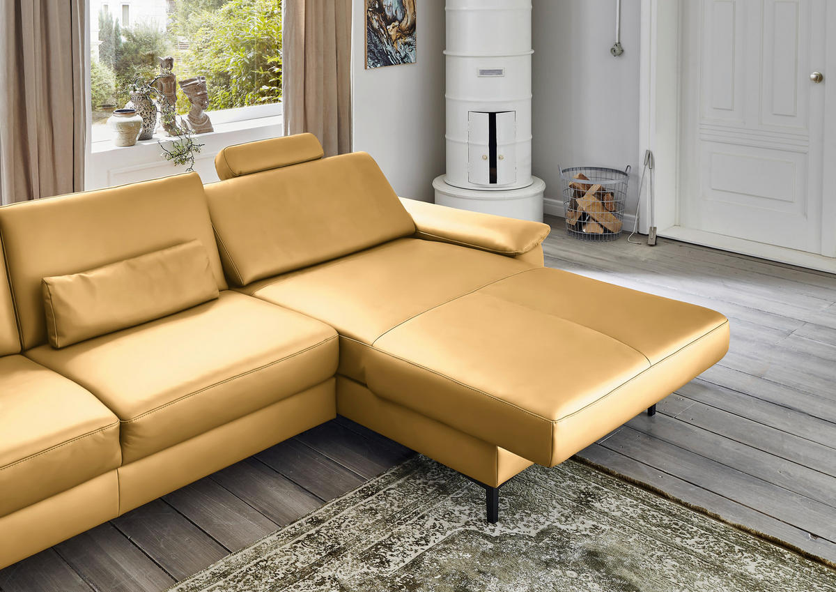 ECKSOFA in Echtleder Gelb  - Gelb/Schwarz, Design, Leder/Metall (334/176cm) - Dieter Knoll