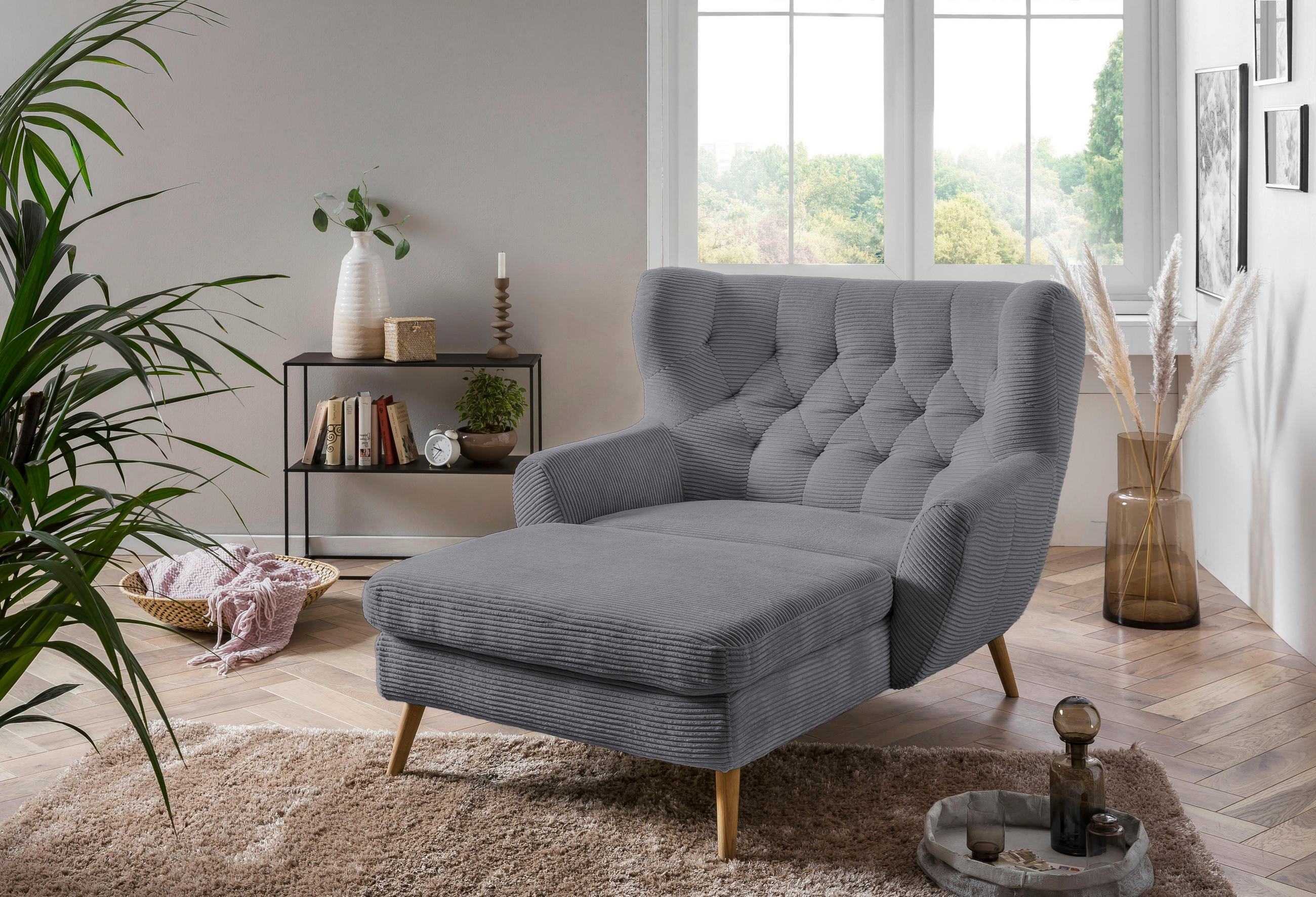 XXL-SESSEL Cord Grau    - Grau, Design, Holz/Textil (120/101/165cm) - Stylife