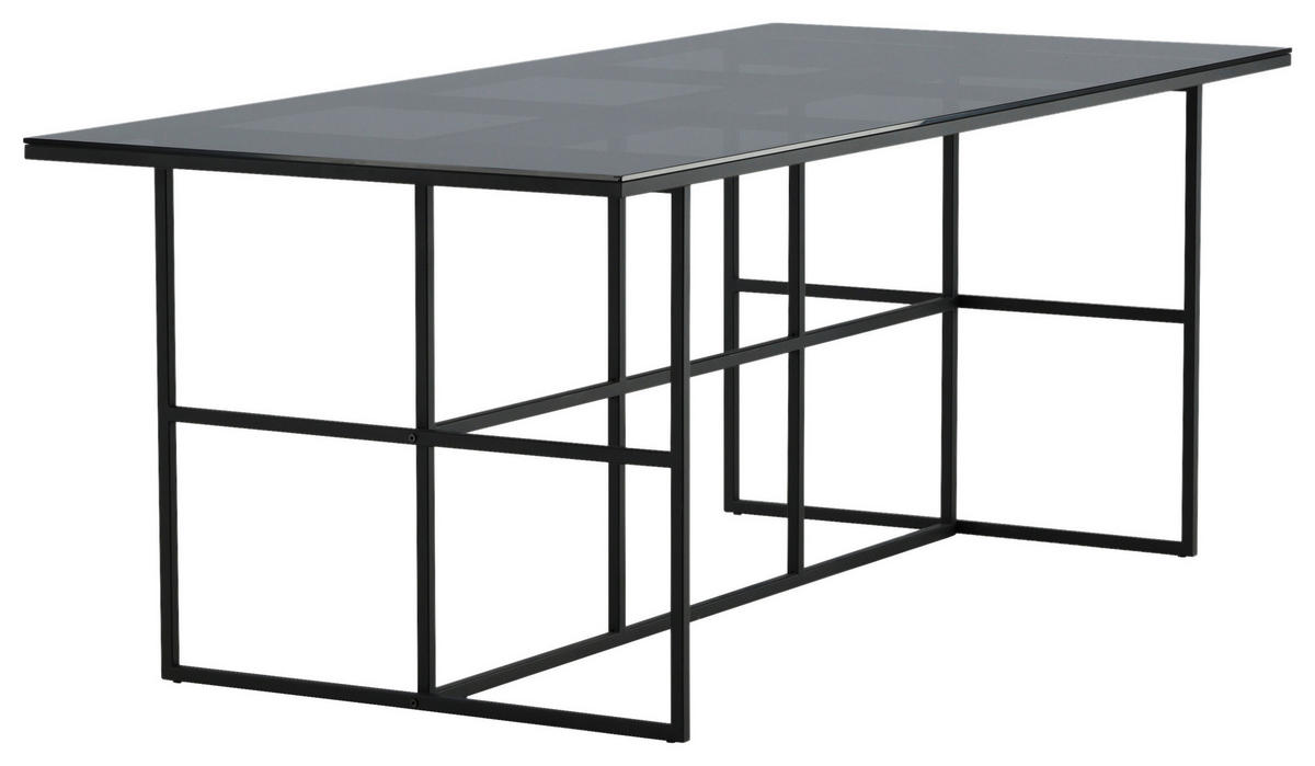 ESSTISCH in Metall, Glas 200/90/74 cm  - Schwarz, Design, Glas/Metall (200/90/74cm) - Livetastic