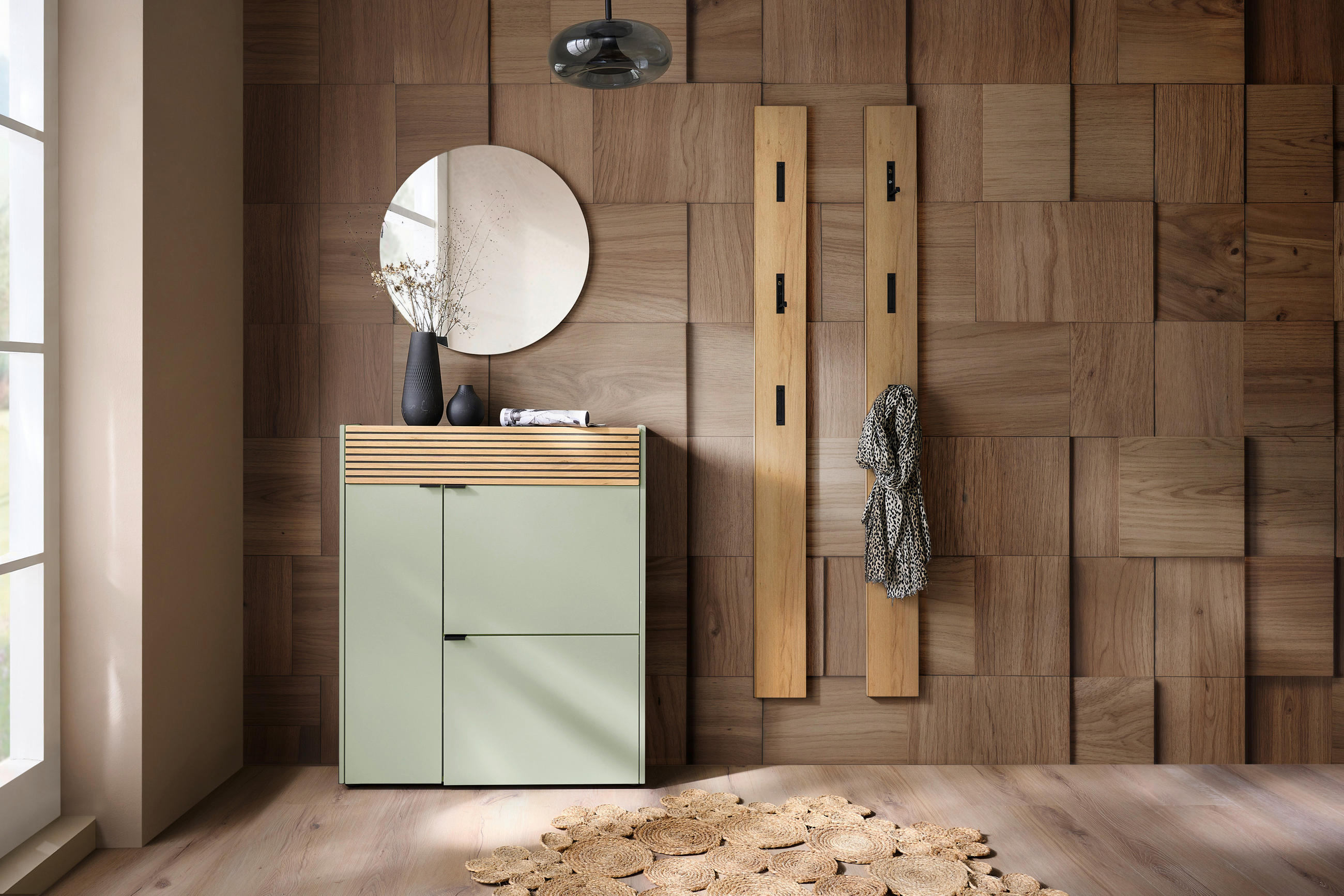 GARDEROBE 4-teilig  in 143/200/22 cm  - Eichefarben/Grün, Design, Glas/Holzwerkstoff (143/200/22cm) - Voleo