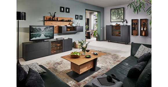 WOHNWAND  in Anthrazit, Eichefarben  313/174/49 cm  - Eichefarben/Anthrazit, Natur, Glas/Holz (313/174/49cm) - Valnatura