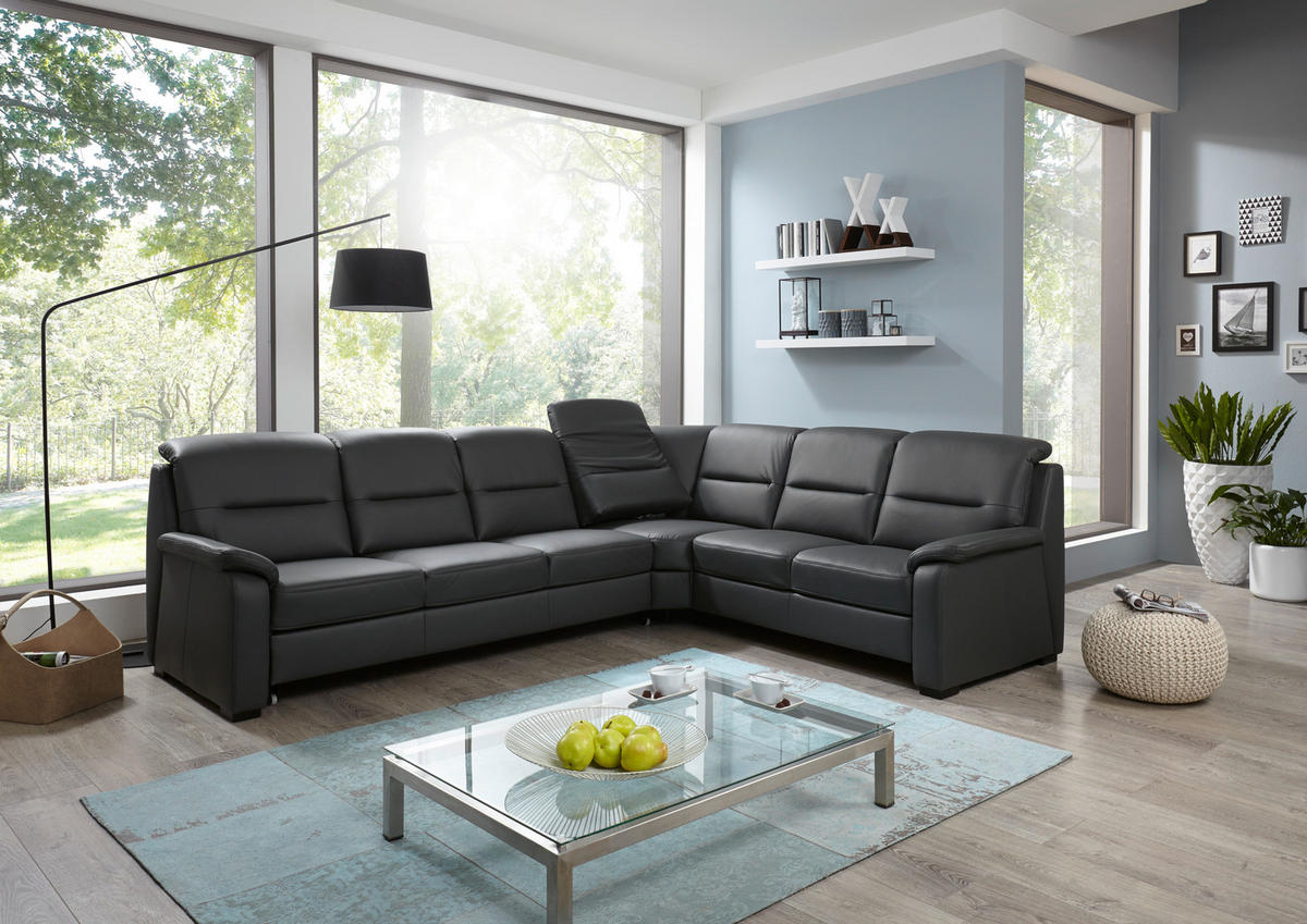 ECKSOFA BELDOMO premium Anthrazit Echtleder  - Anthrazit/Schwarz, KONVENTIONELL, Leder/Holz (303/245cm) - Beldomo Premium