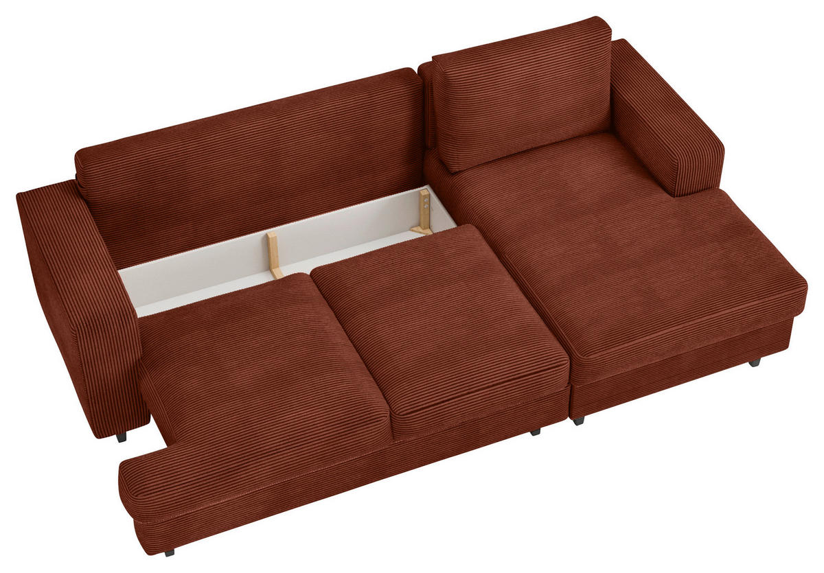 ECKSOFA in Cord, Velours Rostfarben  - Rostfarben/Schwarz, Design, Holz/Textil (247/140cm) - MID.YOU