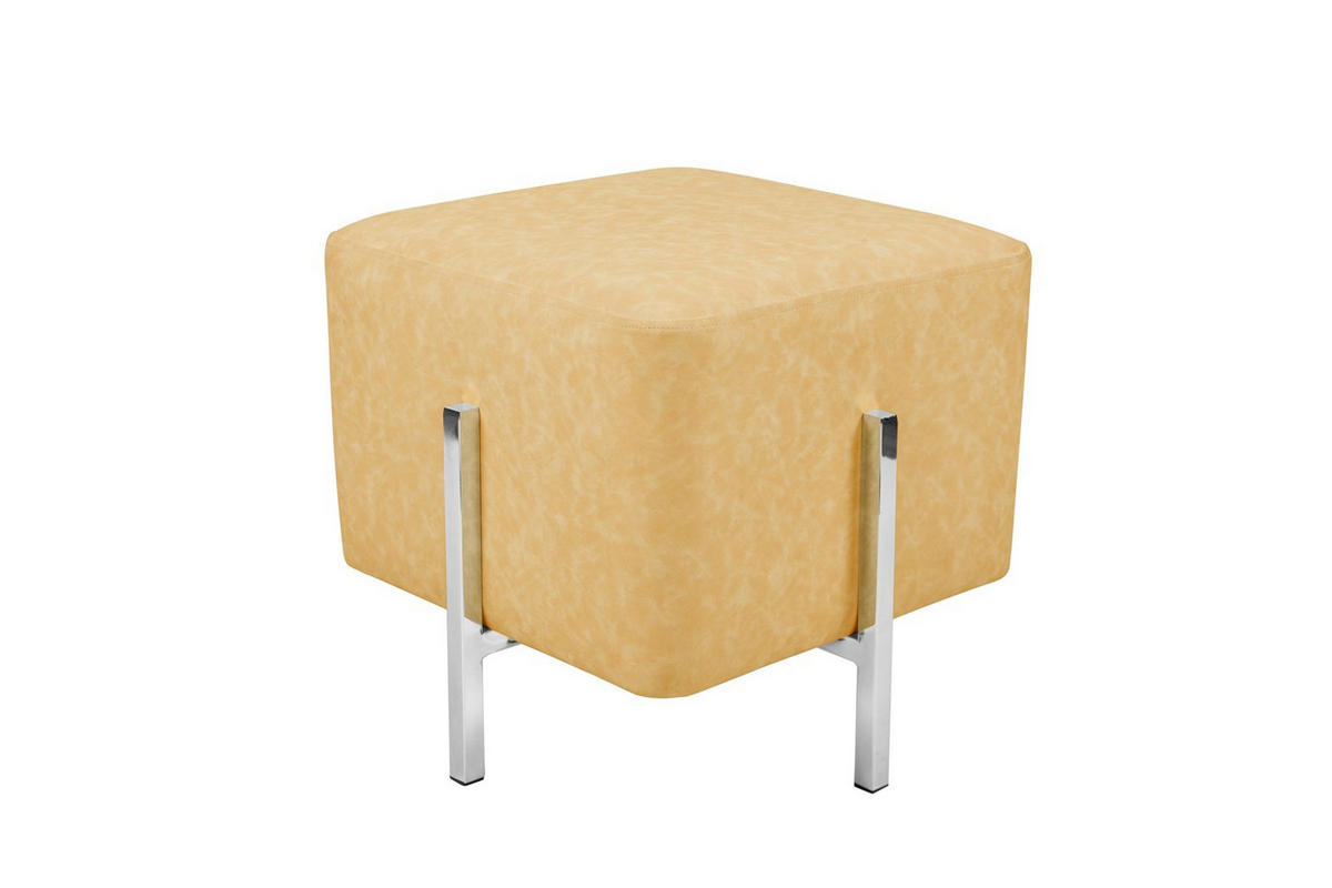 HOCKER Lederlook Gelb  - Gelb/Silberfarben, Design, Textil/Metall (42/43/42cm) - Kayoom