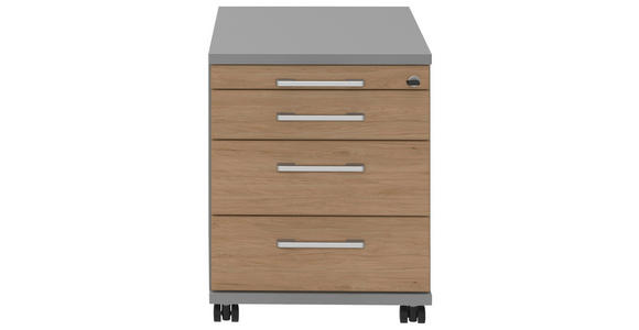 ROLLCONTAINER Grau, Eichefarben, Alufarben - Eichefarben/Alufarben, KONVENTIONELL, Holzwerkstoff/Metall (42,7/54,4/60cm) - Moderano