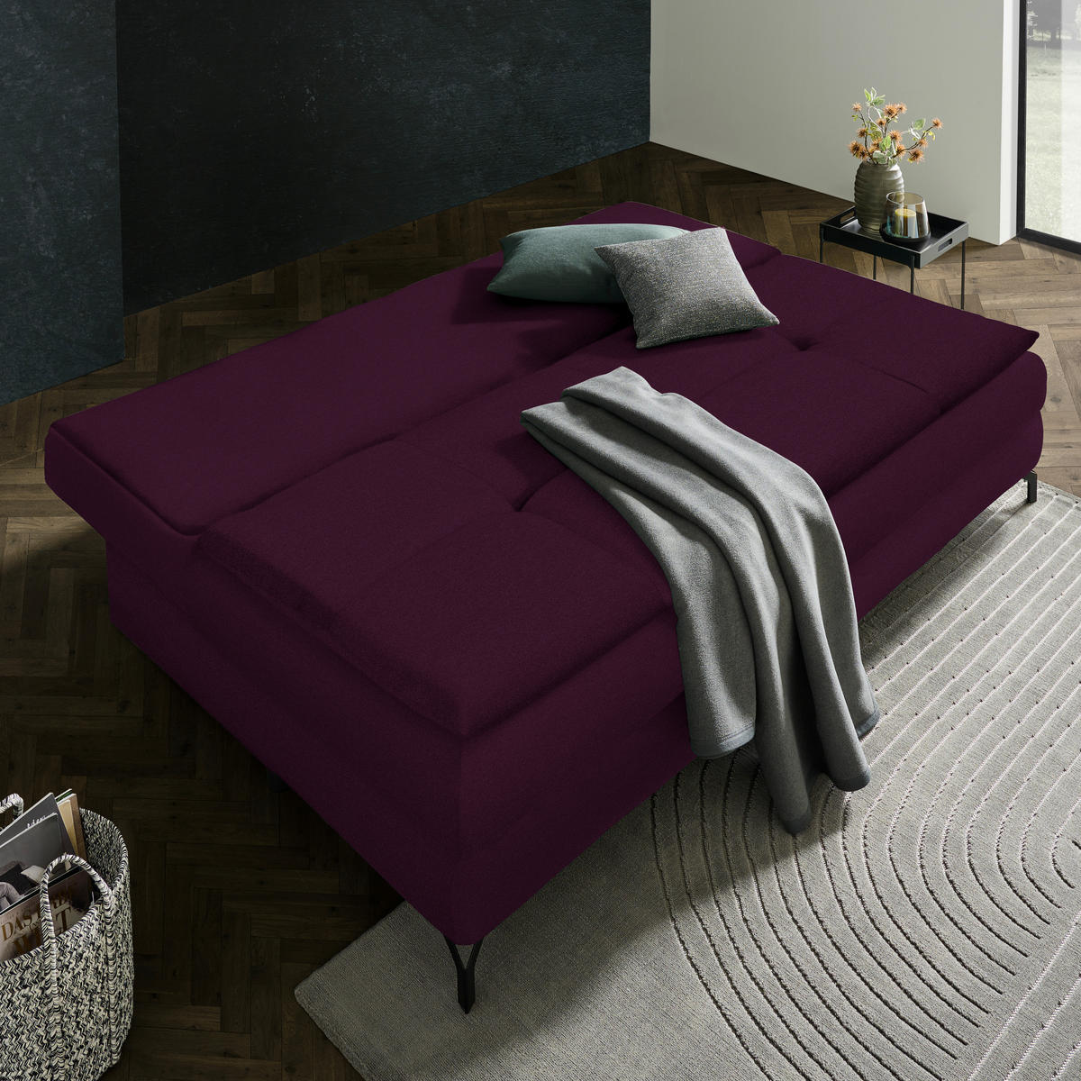 SCHLAFSOFA in Flachgewebe Violett  - Violett/Schwarz, MODERN, Textil/Metall (208/73/92/102cm) - Novel
