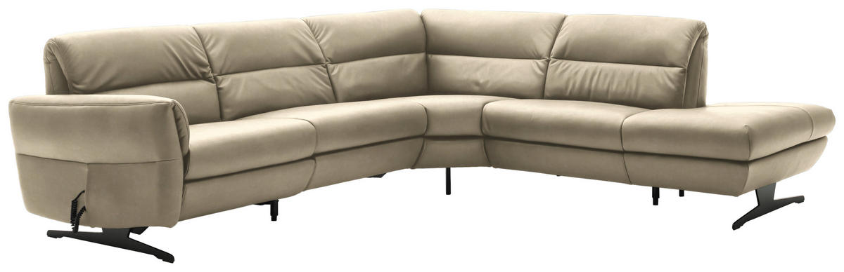 ECKSOFA in Echtleder Ecru  286/258 cm  - Ecru/Schwarz, Design, Leder/Metall (286/258cm) - Schöner Wohnen