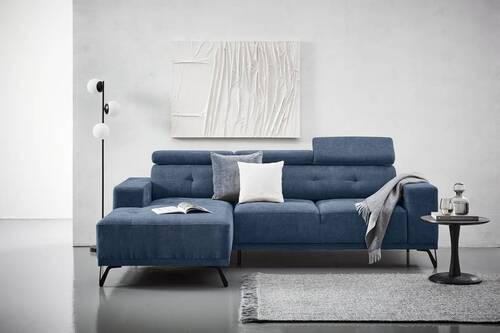 ECKSOFA Blau Chenille  - Blau/Schwarz, KONVENTIONELL, Textil/Metall (178/264cm) - Hom`in