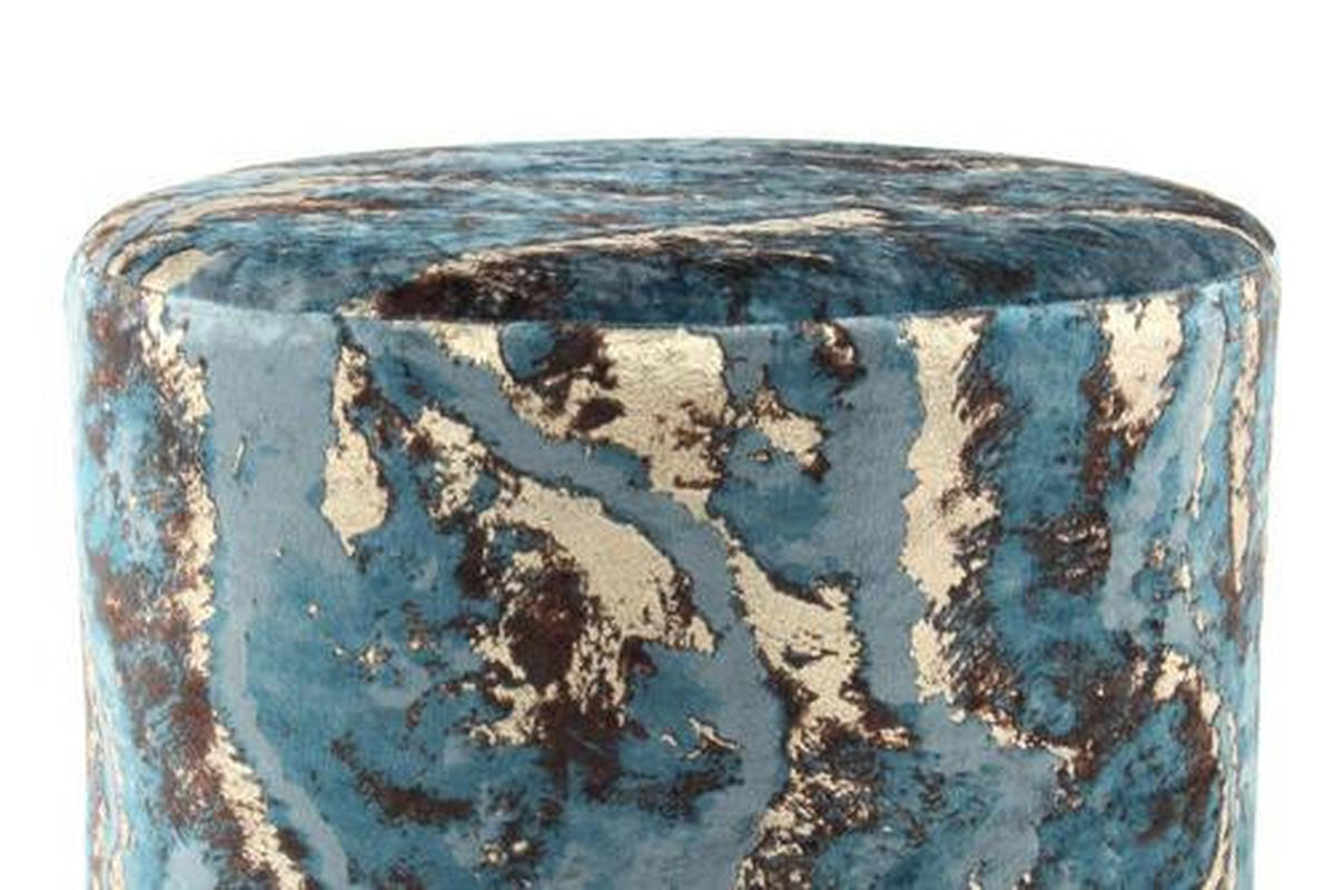 HOCKER Samt Dunkelblau  - Goldfarben/Dunkelblau, Design, Textil/Metall (35/46/35cm) - Kayoom