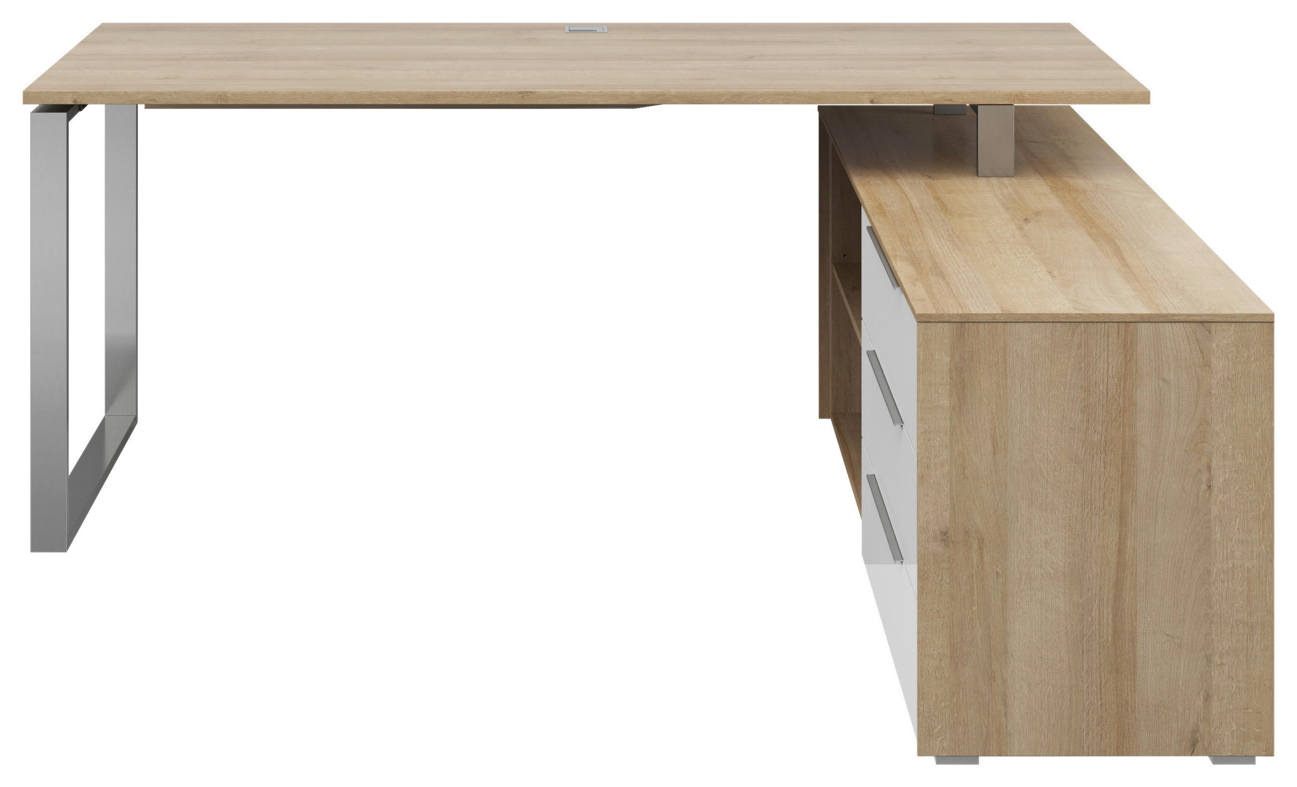 ECKSCHREIBTISCH 184/159/77 cm  in Weiß, Eichefarben  - Eichefarben/Silberfarben, KONVENTIONELL, Glas/Holzwerkstoff (184/159/77cm) - Voleo