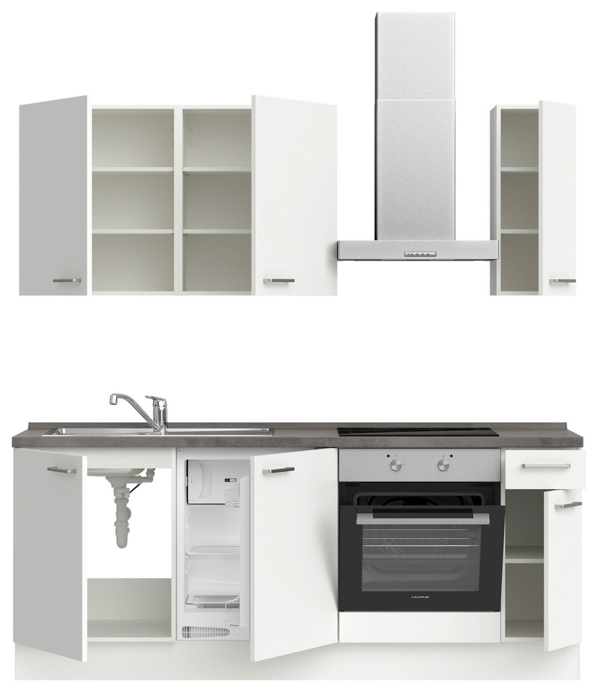 KÜCHENLEERBLOCK 210 cm   in Weiß, Schieferfarben  - Schieferfarben/Edelstahlfarben, MODERN, Holzwerkstoff/Metall (210cm) - Nobilia