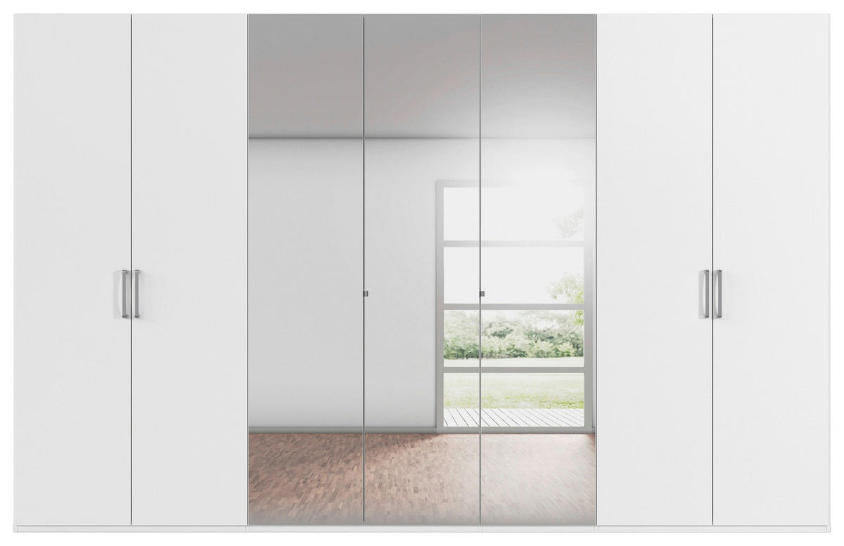 DREHTÜRENSCHRANK 350/235/61 cm,  in Weiß, 7-türig  - Chromfarben/Edelstahlfarben, Basics, Glas/Holzwerkstoff (350/235/61cm) - Novel