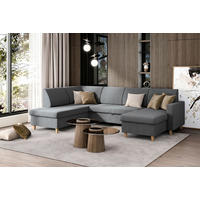 WOHNLANDSCHAFT NIKAS Grau Bouclé  - Buchefarben/Grau, Design, Holz/Textil (310/198/145cm) - MID.YOU