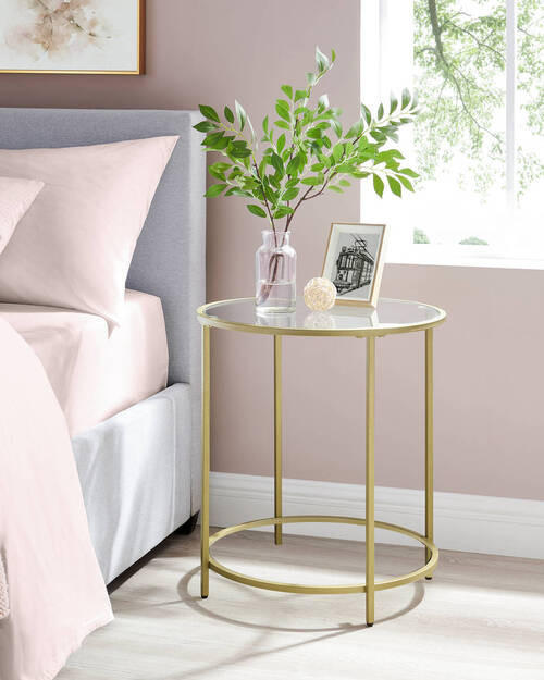 BEISTELLTISCH 50/50/55 cm Goldfarben rund  - Goldfarben, Trend, Glas/Metall (50/50/55cm) - Boxxx
