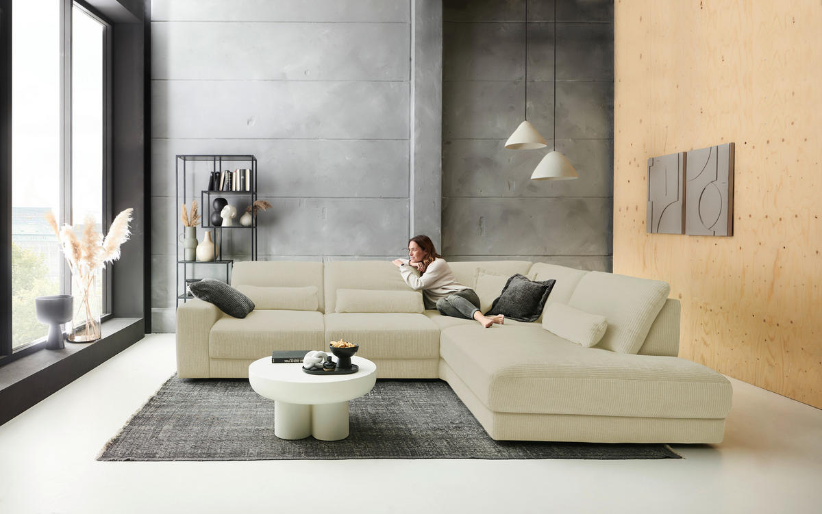 ECKSOFA in Chenille, Jacquard Naturfarben  316/242 cm  - Schwarz/Naturfarben, Design, Kunststoff/Textil (316/242cm) - Niels Andersson