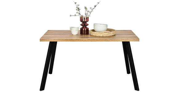 ESSTISCH in Metall, Holzwerkstoff 140/90/76 cm - Eichefarben/Schwarz, KONVENTIONELL, Holzwerkstoff/Metall (140/90/76cm) - Hom`in
