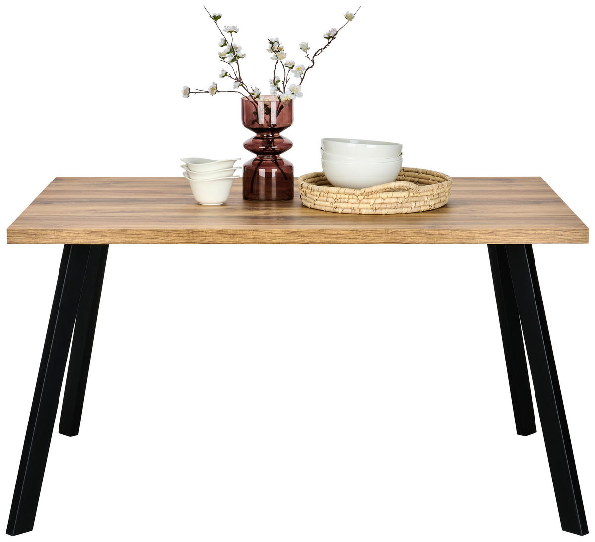 ESSTISCH in Metall, Holzwerkstoff 140/90/76 cm   - Eichefarben/Schwarz, KONVENTIONELL, Holzwerkstoff/Metall (140/90/76cm) - Hom`in
