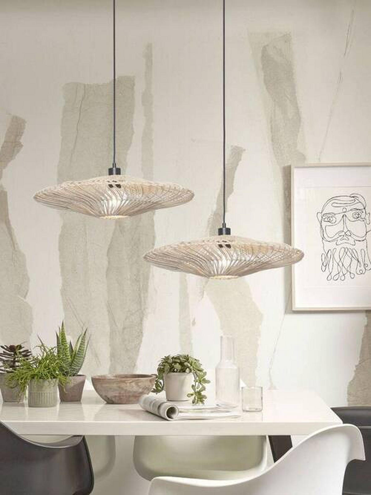 HÄNGELEUCHTE GOOD&MOJO  55/14 cm   - Weiß, Trend, Naturmaterialien (55/14cm) - Good & Mojo