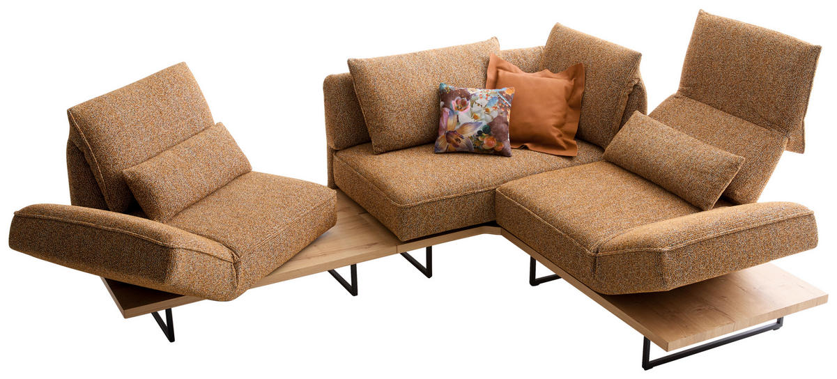 ECKSOFA Dunkelorange Chenille Rücken echt, Armteilverstellung, Relaxfunktion, Drehsitzfunktion  - Dunkelorange/Schwarz, Design, Holz/Textil (252/209cm) - Koinor