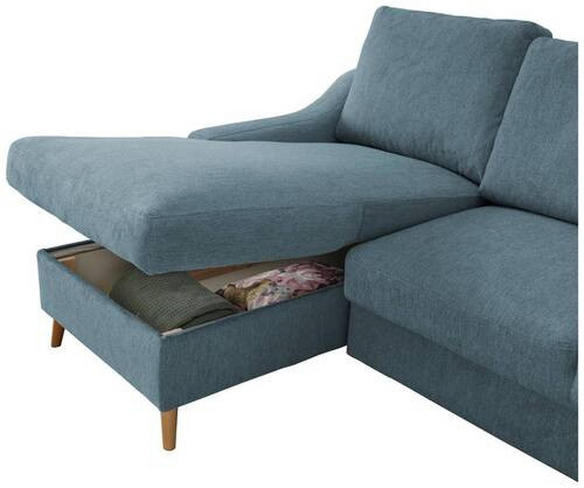 ECKSOFA in Mikrofaser Blau  - Blau/Schwarz, Design, Holz/Textil (150/228cm) - MID.YOU