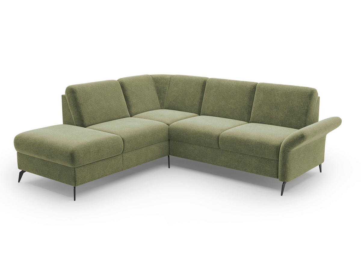 ECKSOFA ROCHELLE E Hellgrün Flachgewebe  - Schwarz/Hellgrün, KONVENTIONELL, Textil/Metall (216/240cm) - Sit & More