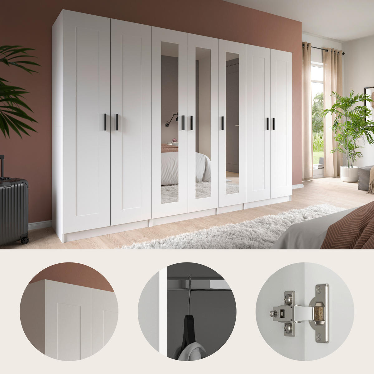 DREHTÜRENSCHRANK 280/194/56 cm,  in Weiß, 7 Tür(en)-türig  - Schwarz/Weiß, ROMANTIK / LANDHAUS, Holzwerkstoff/Kunststoff (280/194/56cm) - Livetastic