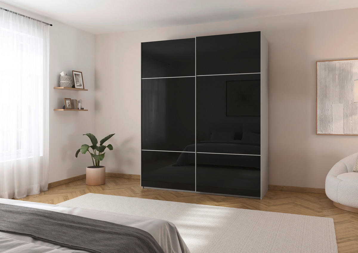 SCHWEBETÜRENSCHRANK in Grau, Schwarz  - Schwarz/Grau, Konventionell, Glas/Holzwerkstoff (162/223/68cm) - Novel