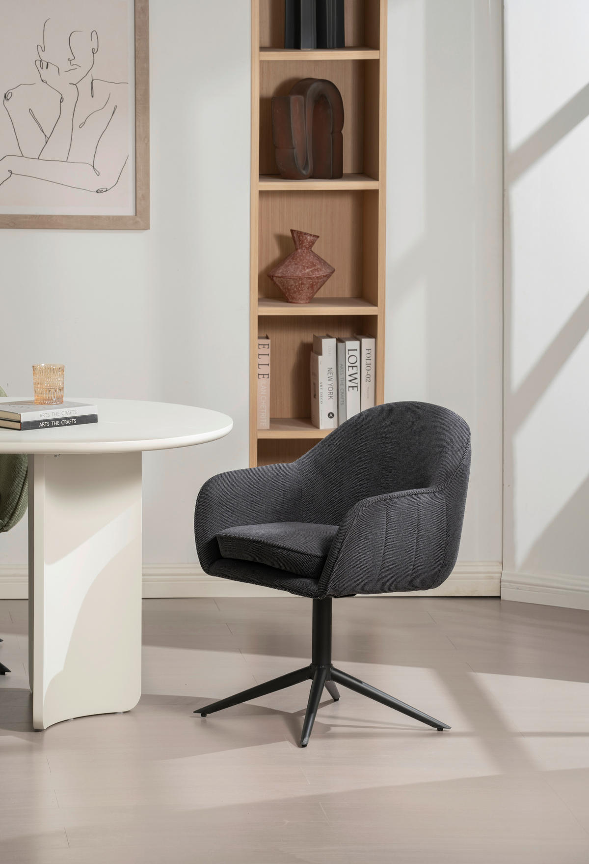 ARMLEHNSTUHL  in Eisen Leinenoptik  - Schwarz, KONVENTIONELL, Holz/Textil (60/81/62cm) - MID.YOU