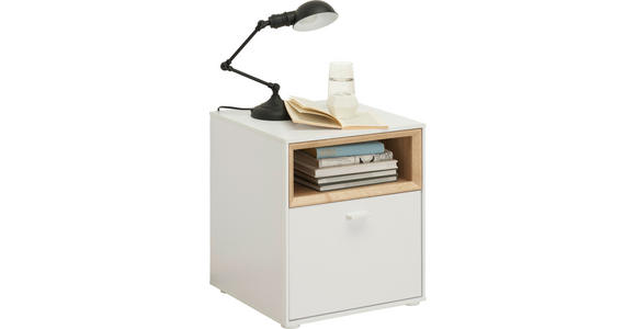 NACHTKÄSTCHEN in Weiß, Eichefarben  - Eichefarben/Weiß, Design, Holzwerkstoff/Kunststoff (41,8/48/40cm) - Hom`in