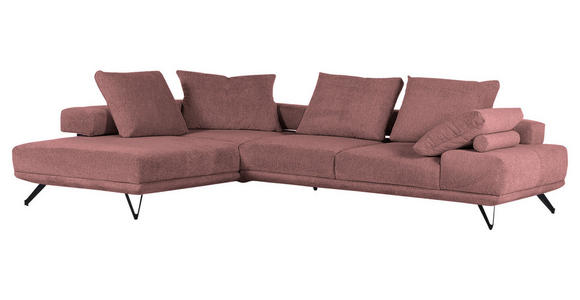ECKSOFA Altrosa Flachgewebe  inkl. Rückenkissen, Rücken echt  - Schwarz/Altrosa, KONVENTIONELL, Textil/Metall (240/310cm) - Carryhome