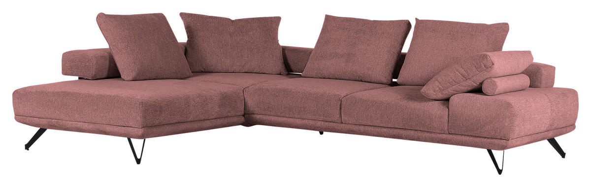 ECKSOFA  in Flachgewebe Altrosa  240/310 cm  - Schwarz/Altrosa, KONVENTIONELL, Textil/Metall (240/310cm) - MID.YOU