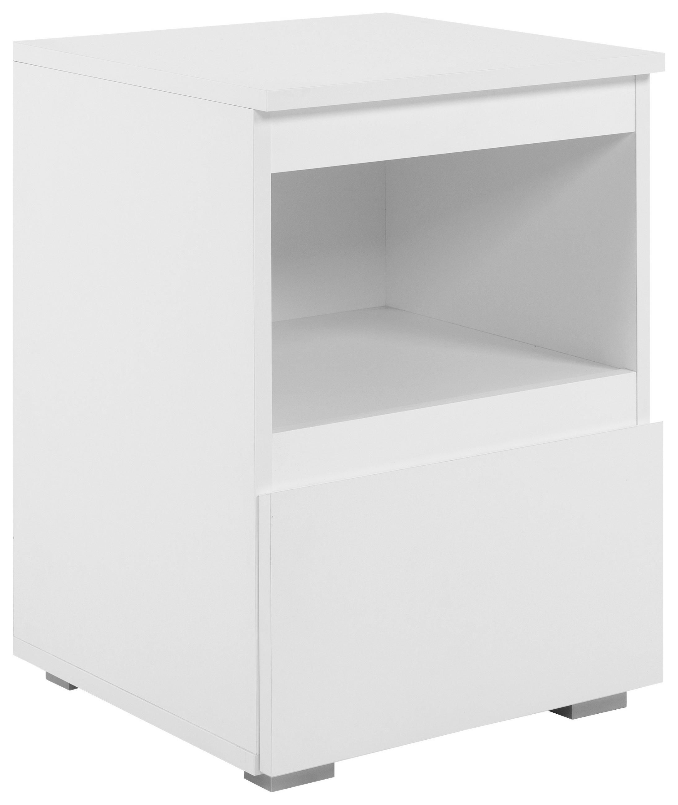 NOČNÍ STOLEK, bílá, 40/55/40 cm - bílá/barvy hliníku, Moderní, kompozitní dřevo/plast (40/55/40cm) - MID.YOU