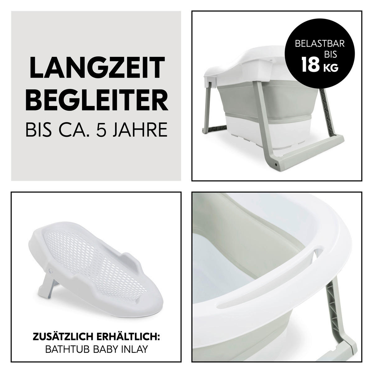 BABYBADEWANNE Wash N Fold  - Salbeigrün/Weiß, Basics, Kunststoff (56/44/78cm) - Hauck