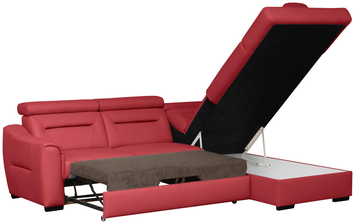 ECKSOFA Lederlook Echtleder Rot  - Wengefarben/Rot, Design, Leder/Holz (260/212cm) - Celina Home
