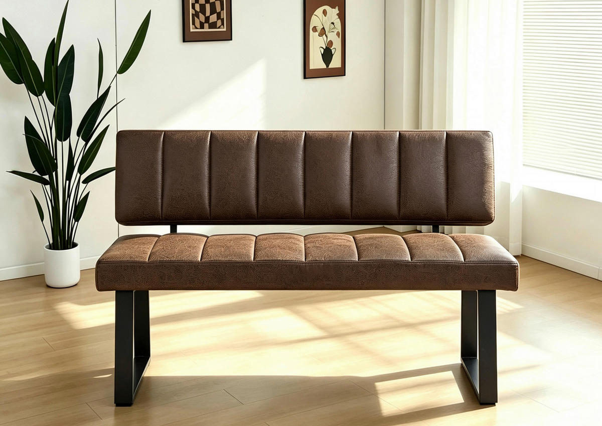 SITZBANK 140/86/60 cm Mikrofaser Braun, Schwarz  - Schwarz/Braun, KONVENTIONELL, Textil/Metall (140/86/60cm) - Landscape