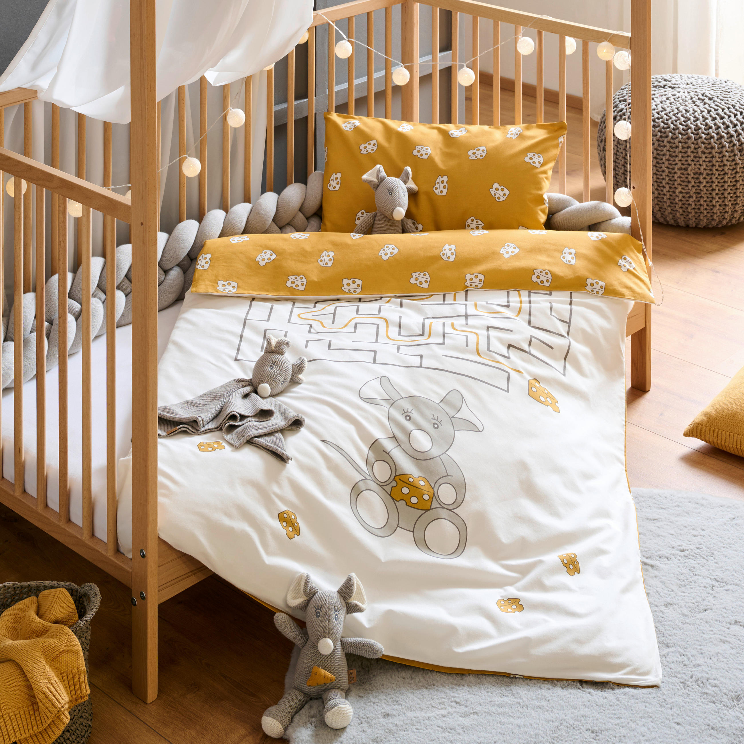 Thumbnail - Avelia Kinderbettwäsche, Weiß, Textil, Maus, 100x135 cm, Textiles Vertrauen - Oeko-Tex®, Gots, schadstoffgeprüft, bio, S...