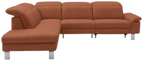 ECKSOFA in Echtleder Cognac  233/309 cm  - Edelstahlfarben/Cognac, Design, Leder/Metall (233/309cm) - Dieter Knoll