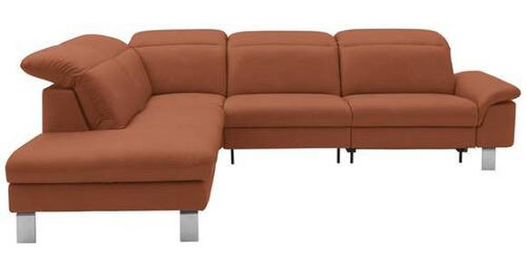 ECKSOFA in Echtleder Cognac 233/309 cm - Edelstahlfarben/Cognac, Design, Leder/Metall (233/309cm) - Dieter Knoll
