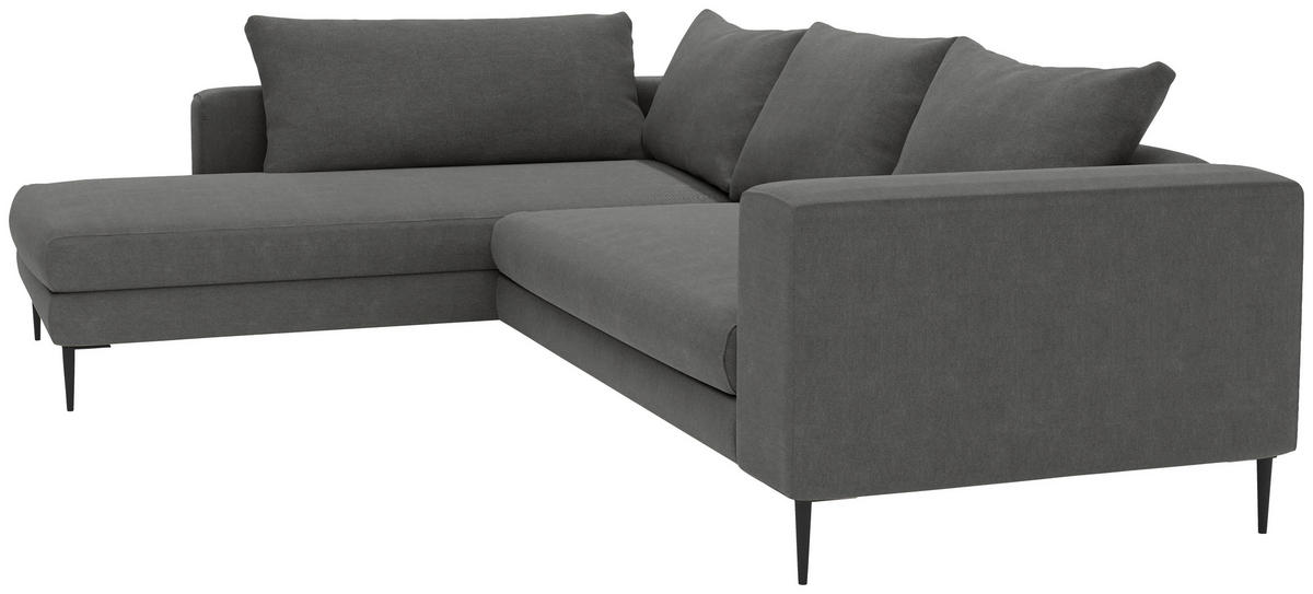 ECKSOFA Struktur Dunkelgrau  - Dunkelgrau/Schwarz, Modern, Textil/Metall (210/295cm) - Trendmanufaktur