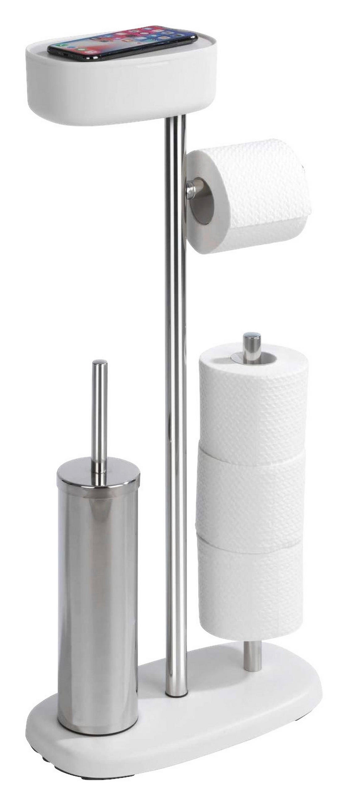 WC-BÜRSTENKOMBINATION - Edelstahlfarben/Weiß, Basics, Kunststoff/Metall (17/72,5/32cm) - Wenko