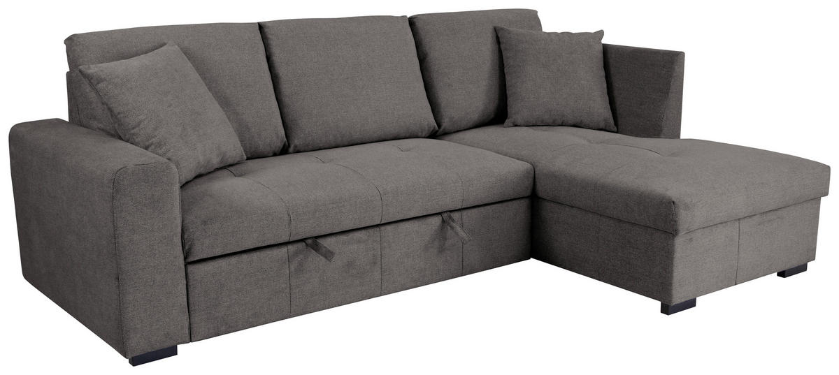 ECKSOFA LUKAS Dunkelgrau Struktur Zierkissen, Bettkasten  - Dunkelgrau, Trend, Textil (239/158cm) - P & B
