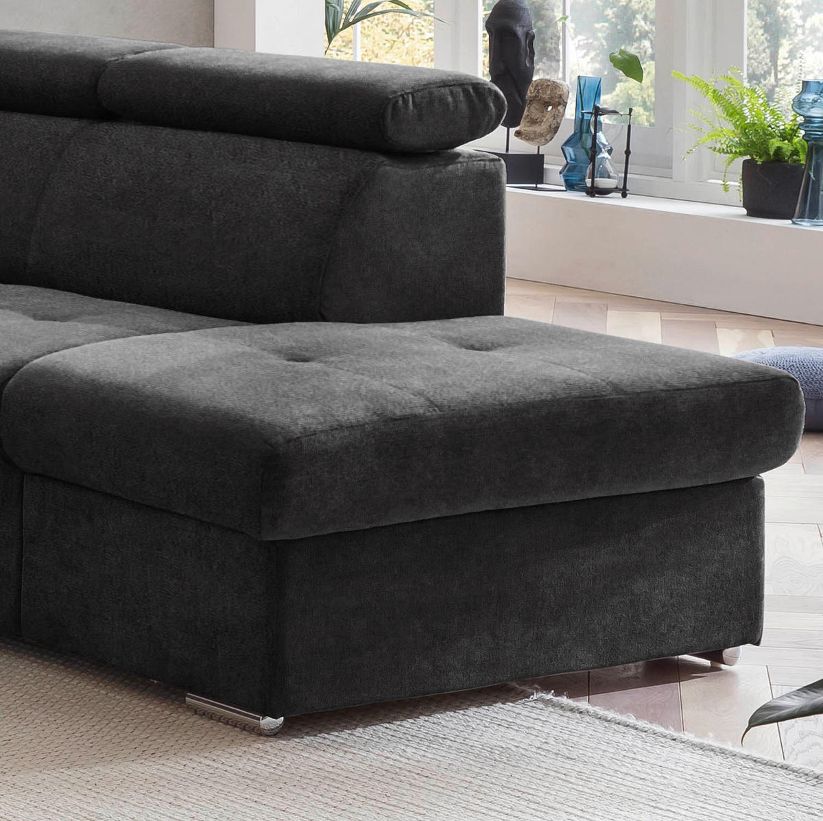 ECKSOFA in Mikrofaser Schwarz  - Chromfarben/Schwarz, Design, Textil/Metall (262/216cm) - Livetastic