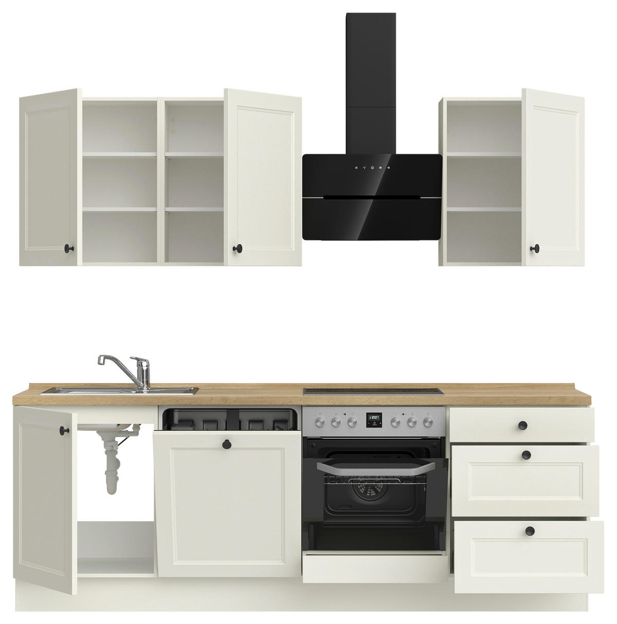 KÜCHENBLOCK 240 cm   in Weiß, Eichefarben  - Eichefarben/Schwarz, MODERN, Holzwerkstoff/Metall (240cm) - Nobilia