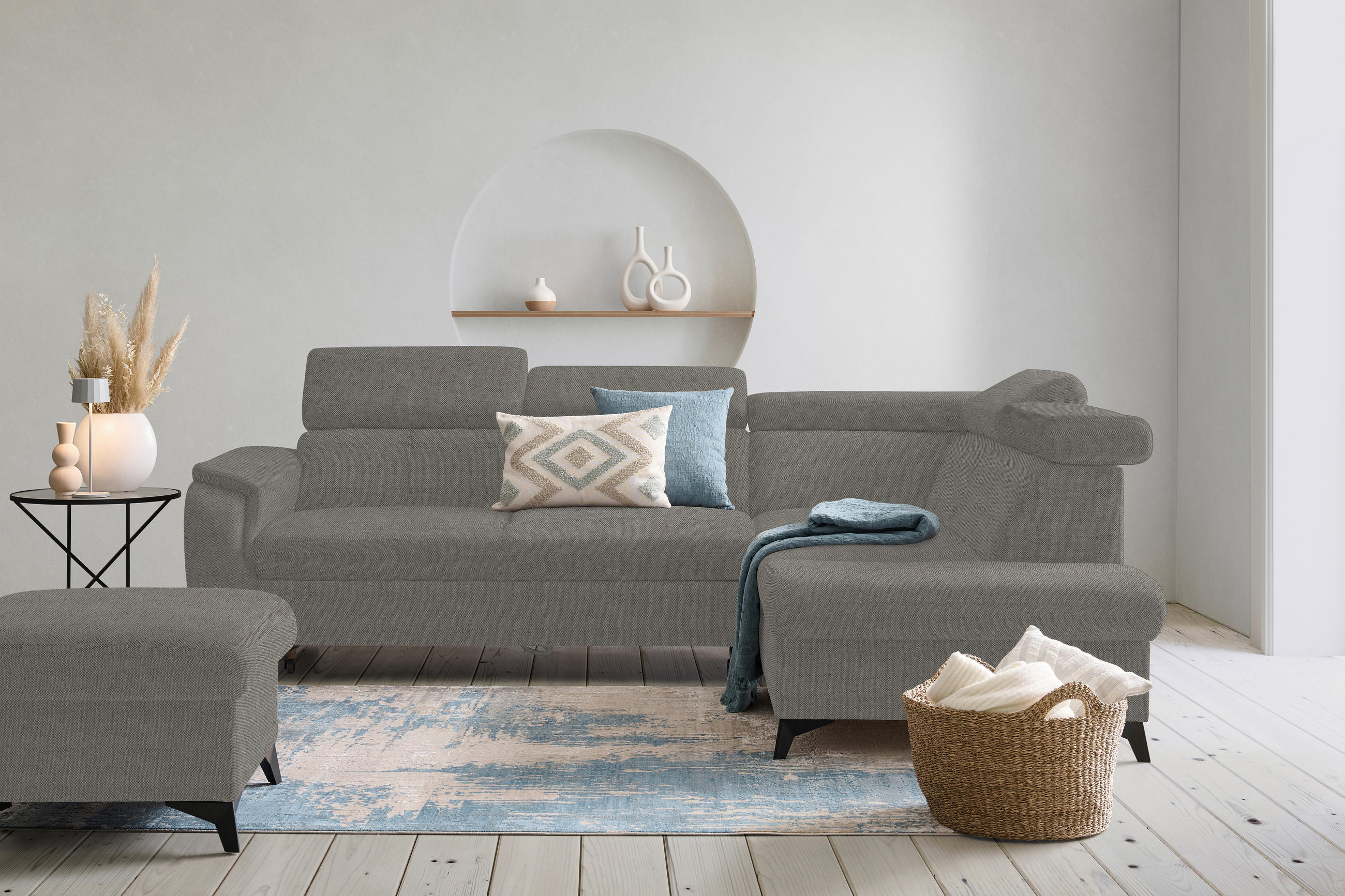 ECKSOFA in Webstoff Grau  - Schwarz/Grau, Design, Textil/Metall (260/203cm) - Stylife