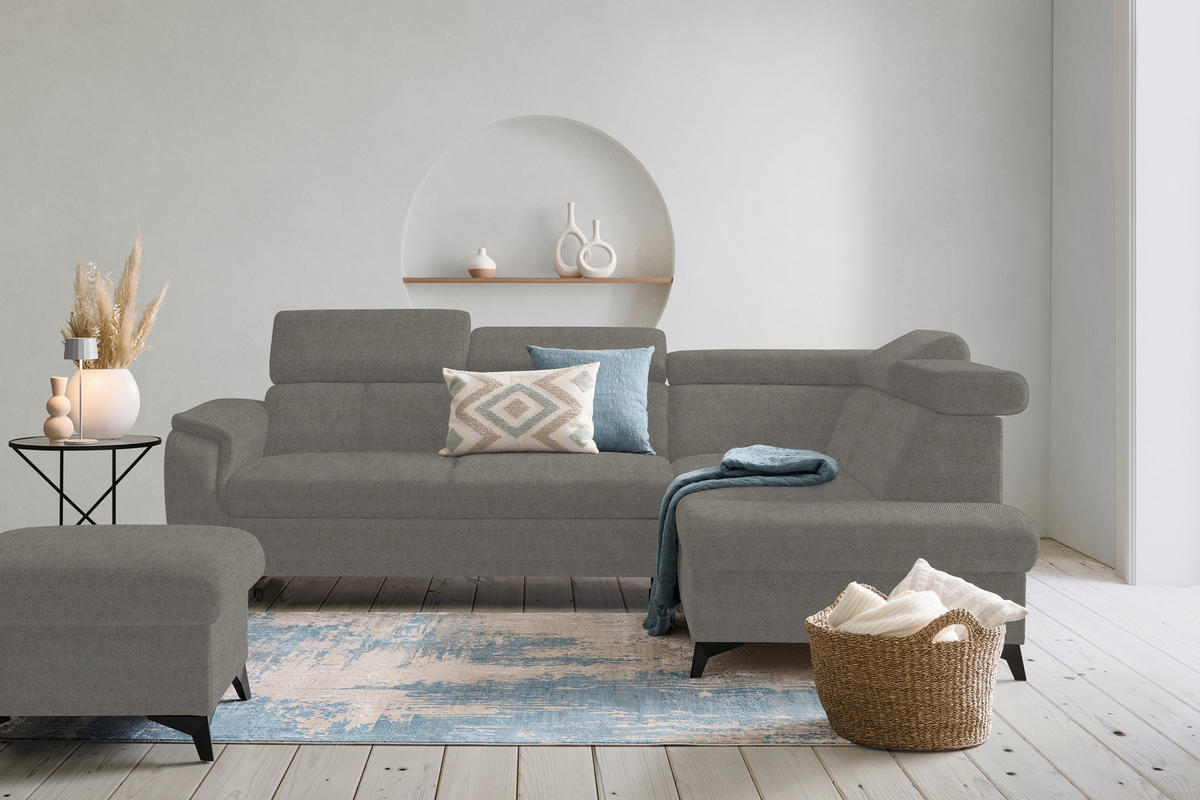 ECKSOFA in Webstoff Grau  - Schwarz/Grau, Design, Textil/Metall (260/203cm) - Stylife
