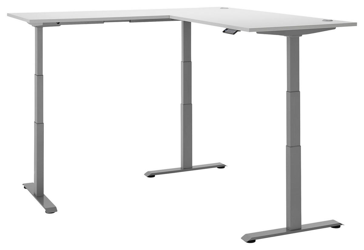 ROHOVÝ PÍSACÍ STÔL, biela, hliníková, 100/180/74-127 cm - biela/hliníková, Modern, kov/kompozitné drevo (100/180/74-127cm) - Carryhome