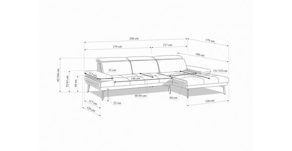 ECKSOFA in Webstoff Hellgrau  296/188 cm  - Hellgrau/Schwarz, Design, Textil/Metall (296/188cm) - Xora